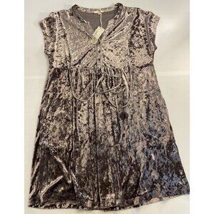 Mystree Purple Velour Mini Dress Size Medium Henley Neck Short Sleeve Casual